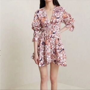 A.L.C. Salina Linen Mini Dress Abstract Floral Size 6 Boho Empire Waist